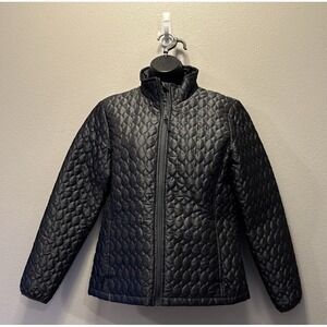 Lands End‎ Jacket Womens S  Black Quilted Primaloft Full Zip Mock Neck Spring
